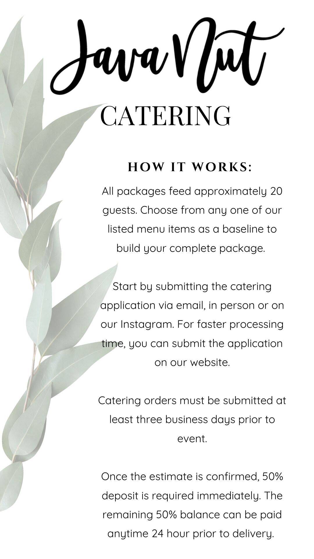Java Nut Milton menu catering supervision contact us more order now change